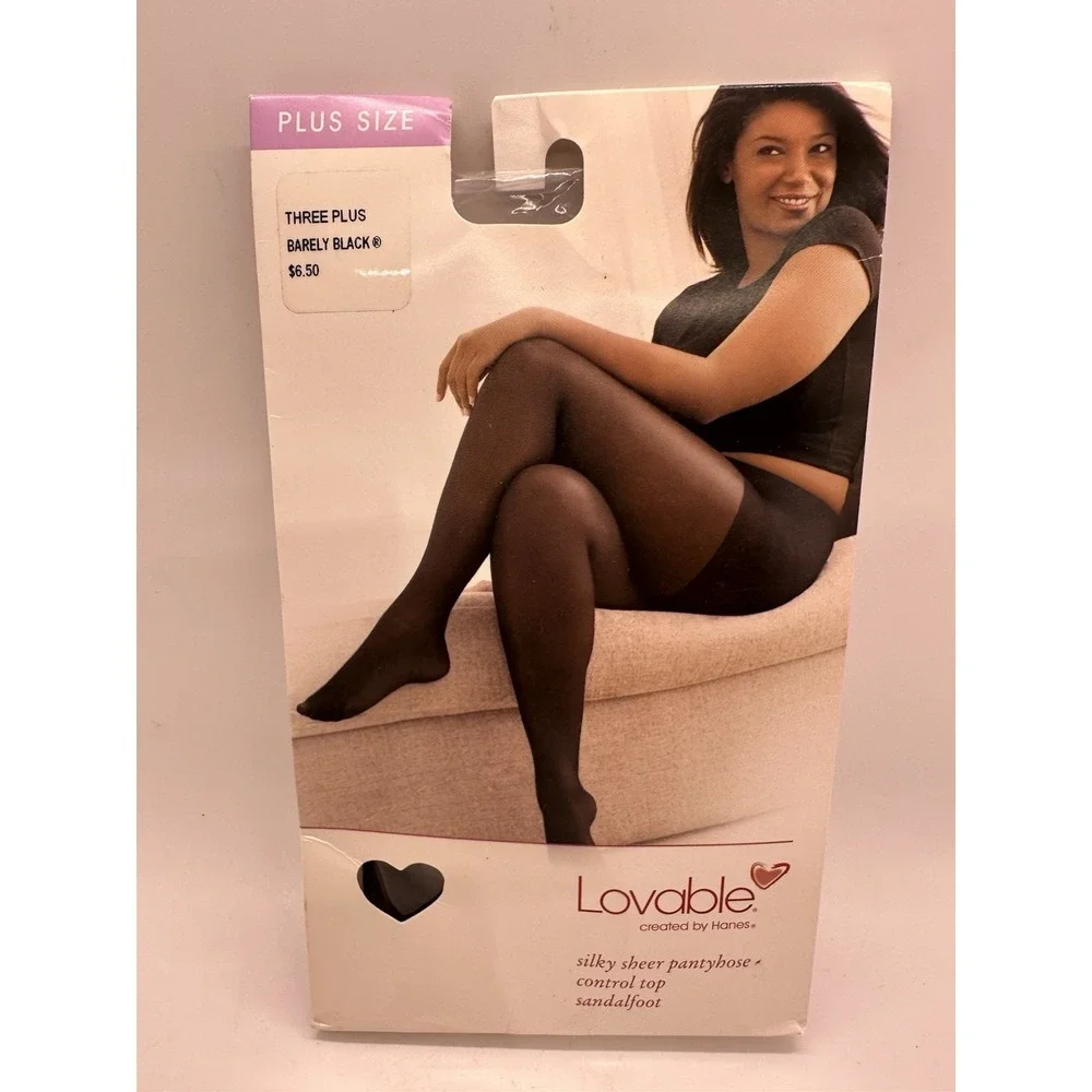 Lovable by Hanes Silky Sheer Control Top Pantyhose Barely Black 3 Plus New